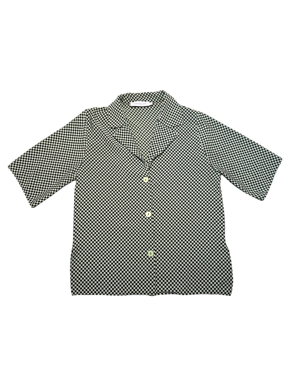 Lisa Says Gah Green Checkered Oversized Short Sleeve Button Up, Small